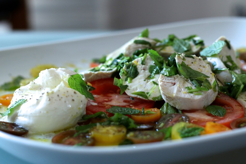 Citronkyckling med burrata och tomatsallad